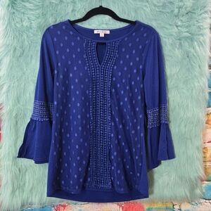 Studio Works Blue Long Bell Sleeve Layered Top Size M